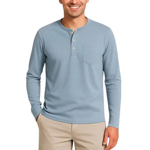 Camiseta Henley de diseño transpirable y textura suave para uso diario, cómoda camiseta Henley para hombre - Product Image 1