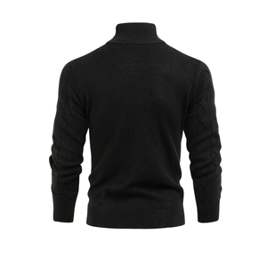 Men's Black Cable Knit Half Zip Stand Collar Sweater Long Sleeve Pullover <b>Warm</b> Casual <b>Jumper</b> for Autumn Winter - Product Image 2