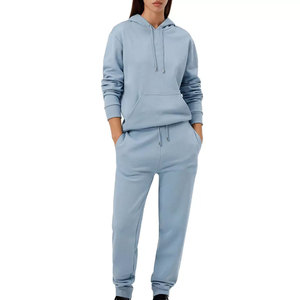 <b>Women</b> <b>Fleece</b> Streetwear 2 Piece Tracksuit Set Hooded Full Sleeve Solid Color Casual Wear Winter Regular Fit <b>Joggers</b> Pocket - Product Image 2
