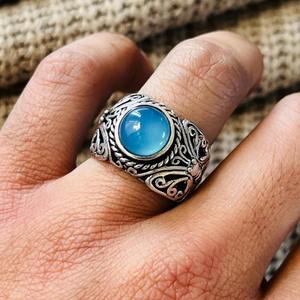 Trendy wholesale Blue Chalcedony Brass <b>Ring</b> Oxidized Silver Plated Butterfly Filigree <b>ring</b> <b>Statement</b> Bohemian Vintage <b>Ring</b> - Product Image 4