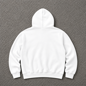 Sweat à capuche oversize blanc avec imprimé graphique vintage, style streetwear, motif portrait noir, en molleton de coton épais - Product Image 6