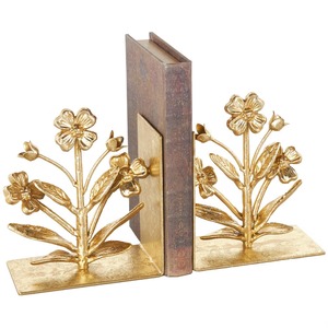 Sujetalibros Decorativos Modernos de Aluminio con Diseño Floral Dorado para Estanterías, Hogar, Oficina y Mesa - Product Image 1