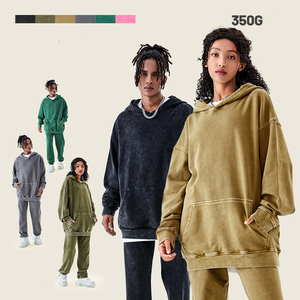 เสื้อสเวตเชิ้ตโอเวอร์ไซส์ผ้าฝ้ายเฟรนช์เทอร์รี่คุณภาพสูง ล้างสีแบบแอซิดวอช แบบหนาเรียบง่าย สไตล์สตรีทแวร์ คอกลม สำหรับผู้ชาย - Product Image 2