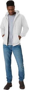 Sweat-shirt à capuche unisexe à fermeture éclair intégrale en polaire blanc avec cordon de serrage, poches kangourou, manches longues, automne, 100% coton - Product Image 4