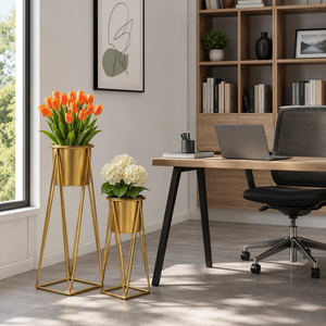 Support de pot de fleurs en or avec pot, capacité de 10 kg, support de pot de fleurs moderne en métal, présentoir de plantes d'intérieur pour salon, balcon, bureau - Product Image 5