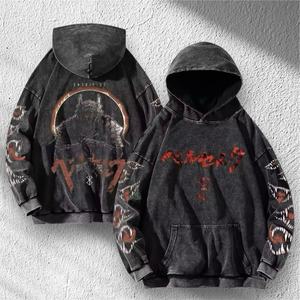 Sudadera con Capucha Extra Grande con Estampado Gótico para Hombre, Negra, de Algodón, Felpa Francesa, Manga Larga, con Bolsillos, Estilo Otoñal - Product Image 3