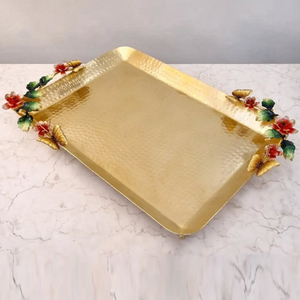 Attractive Design Quality Handmade Platter Classic Stylish Wholesale Fancy <b>Tray</b> <b>Gold</b> Finished Hammered Metal Food <b>Serving</b> <b>Tray</b> - Product Image 3
