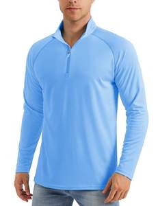 Chemise de golf pour homme, blanche, à col zippé, manches longues, couleur unie, décontractée, en polyester tricoté, séchage rapide - Product Image 5