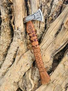 Thewizcrafts Custom 18" D2 Steel Splitting <b>Axe</b> Tomahawks Rosewood Handle Leather Sheath Outdoor Hunting Camping Gift Dad - Product Image 6