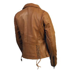 <b>Womens</b> <b>Tan</b> Leather Motorcycle Biker <b>Jacket</b> Quilted Long Sleeve Zipper Windproof Coat Quality Custom Design Wholesale Supplier - Product Image 5