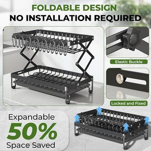 Escurridor de Platos Plegable de 2 Niveles con Soporte para Utensilios, Escurridor de Tazas, Organizador para la Encimera de la Cocina - Product Image 6
