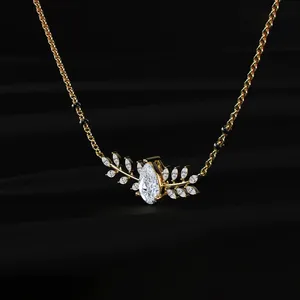 Collier pendentif élégant en or avec diamant taille poire pour femme, motif feuille marquise, collier floral de mariée, collier raffiné, cadeau pour elle - Product Image 2