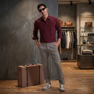 Men's 100% Cotton Satin Anti-Wrinkle Breathable Knitted Solid Color Turn-Down Collar Smart Casual <b>Summer</b> <b>Shirt</b> ODM - Product Image 4