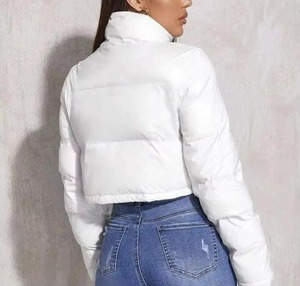<b>White</b> Quilted Winter <b>Jacket</b> With Stand Collar Full Sleeve Zipper Closure Short Length Women's Puffer Coat - Product Image 2