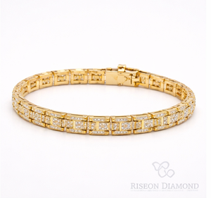 Pulsera de tenis rectangular con eslabones, plata de ley con baño de oro amarillo, diamantes cultivados en laboratorio con pavé completo, cierre seguro, elegante y lujosa - Product Image 2