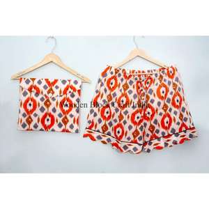 Conjunto de Pijama de 2 Piezas para Mujer, Verano, Transpirable, 100% Algodón Tejido, Manga Corta, Estampado Floral, Camiseta de Dormir Suave de Secado Rápido - Product Image 3