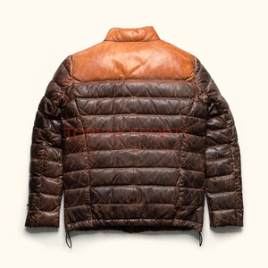 Men's Brown Leather Bomber Jacket Quilted Stand Collar Full Zip Casual Winter Fashion Biker Jacket Custom OEM Wholesale <b>Coat</b> New - Product Image 2