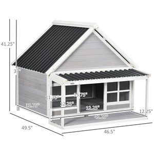 Cuccia per Cani di Taglia Media-Grande in Legno con Veranda, Tetto Inclinato Rettangolare e Porta Anteriore, Villa da Esterno con Finestre - Product Image 2