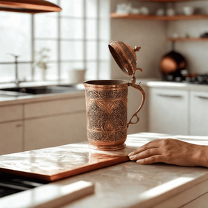 Handmade Engraved Copper Water Pitcher <b>Large</b> Capacity Metal Jug with Lid for Home Party <b>Tea</b> Serving - Product Image 6