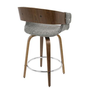 Ensemble de 2 tabourets de bar Elisa, style moderne du milieu du siècle, en noyer et tissu gris, pour assise de bar - Product Image 5