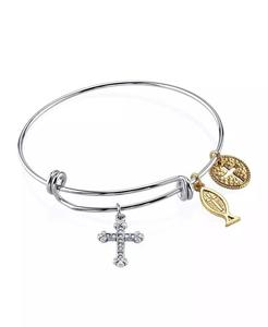 Bracciale bracciale color argento con croce di pesce e medaglione | 2028 - Product Image 1