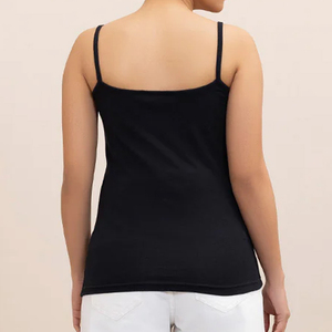 เสื้อกล้ามถักคอเหลี่ยมสีดำสำหรับผู้หญิง สีพื้น เรียบง่าย ทรงปกติ - Product Image 2