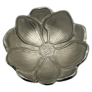 Hammered Metallic Floral Accent Bowl Polished Silver Flower Petal Decorative Dish <b>Small</b> Metal Jewelry Tray Center <b>Table</b> Decor - Product Image 4
