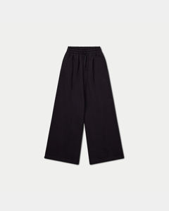 Wide Leg Cotton Pants Solid <b>Black</b> Full Length Elastic Waist Casual Loose Fit Autumn Knitted <b>Women's</b> <b>Trousers</b> Anti-wrinkle <b>satin</b> - Product Image 2