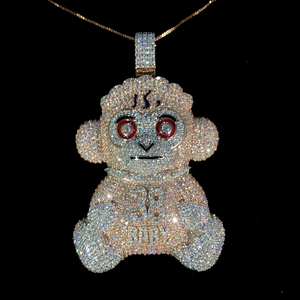 Colgante de Mono de Plata 925 con Microincrustaciones de Moissanita, Estilo Hip Hop, Chapado en Rodio/Oro, Joyería Unisex de Dibujos Animados, Regalo - Product Image 4