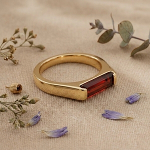 Emerald Cut Red Gemstone 14K 18K Gold Signet <b>Ring</b> Minimalist <b>Statement</b> <b>Ring</b> Women's Jewelry Bhatiya Gems Jewels EM-RED-015 - Product Image 2