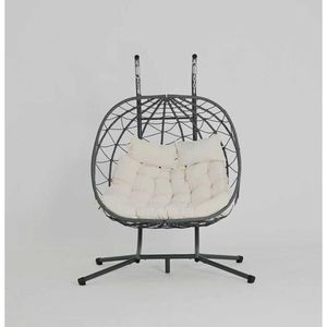 Sedia a dondolo a uovo per 2 persone, da interno/esterno, con supporto in vimini, sedia a cesto sospesa per patio, mobili durevoli ed eleganti per interni/esterni - Product Image 3