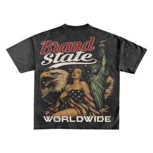 T-shirt Homme 100% Coton Écologique Coupe Ample Motif Drapeau Américain Statue de la Liberté Style Urbain Manches Courtes - Product Image 3