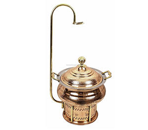 Cuivre et acier avec couvercle suspendu chauffe-plats Antique élégant rond artisanat en laiton chauffe-plats pour hôtels fêtes de mariage - Product Image 2