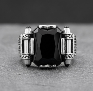 Anillo de Sello para Hombre, Plata de Ley 925, Ónix Negro, Gema de 12x16mm, Engaste Rectangular, Estilo Punk, Geométrico, Moda, Uso Diario - Product Image 1