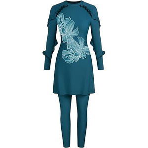 OEM ODM Custom Burkini 2 Set High Quality Muslim Swimwear Plus Size Print <b>Pattern</b> Front Zippers Quick Dry Breathable - Product Image 3