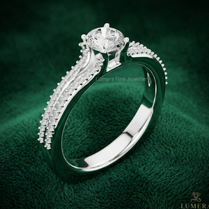 Bague de fiançailles en diamant de laboratoire rond certifié IGI, à double sangle pavée de diamants, en or blanc 9K, 10K, 14K, 18K pour femme - Product Image 3