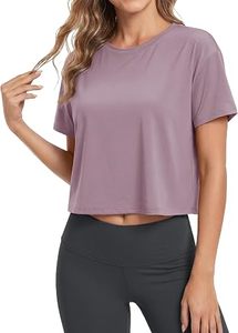 Camiseta Deportiva de Mujer, Color Lavanda, Corte Recortado, Manga Corta, Cuello Redondo, Tejido de Punto, Color Sólido, Transpirable, Spandex, Poliéster - Product Image 6