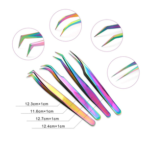 Ensemble de pinces à cils à pointe incurvée en titane multicolores, 4 pièces, pinces à cils pour l'épilation, finition miroir - Product Image 6