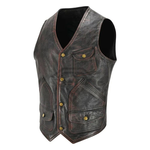 Gilet sans manches en cuir véritable pour homme, style motard, délavé, décontracté, imperméable, réversible, hiver, OEM ODM - Product Image 3