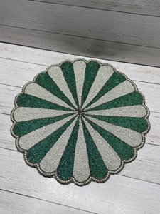 Striped cute handwork <b>Beaded</b> <b>Placemat</b> Handmade Round Table Mat Scallop Edge Dining Charger Plate Wedding Home Kitchen Decor - Product Image 3