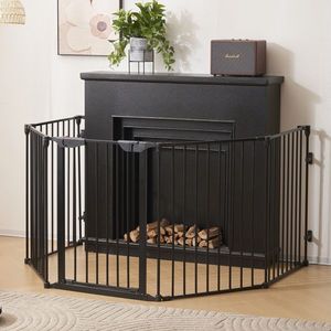 5 Pieces Black Foldable Fireplace Fence 295.8*74.8*2cm Accessory Set - Product Image 6