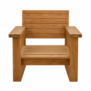 Chaise de jardin contemporaine en teck massif moderne avec accoudoirs surdimensionnés |   Chaise de patio de luxe durable pour resort |   Parc imperméable - Product Image 1
