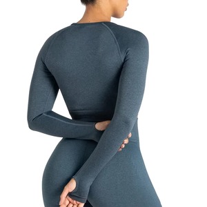 High Quality Fitness <b>Women</b> Soft Crew Neck Long Sleeve Crop <b>Top</b> Shirt Sportswear Slim Fit <b>Compression</b> Sexy Gym Crop <b>Top</b> - Product Image 2
