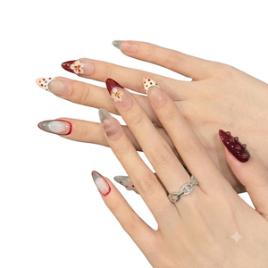 Middle Almond Nail Creamy Nude Kawaii Patisserie Style Frosted Bloom Finger Pre-designed Design - Product Image 3