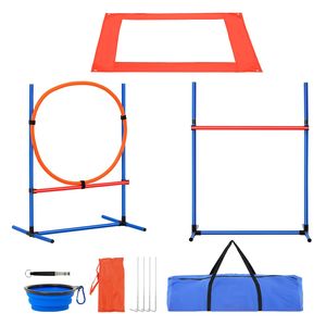 Set di 4 Pezzi per Addestramento Agility Cani: Ostacoli Regolabili, 6 Pali per Intreccio, Anello per Salto, Box Quadrato per Pausa, Attrezzatura per Allenamento Ostacoli - Product Image 1