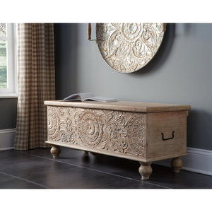 Banco de Almacenamiento de Madera Tallada con Tapa Abatible, Estilo Antiguo, Cómoda Decorativa para Entrada, Banco de Madera Maciza para Dormitorio o Sala de Estar - Product Image 3