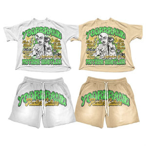 Ensembles de T-shirts et Shorts Streetwear pour Hommes, Coupe Boxy, Personnalisés, Écologiques, Impression Numérique, Délavés à l'Acide, Broderie Patchwork - Product Image 1