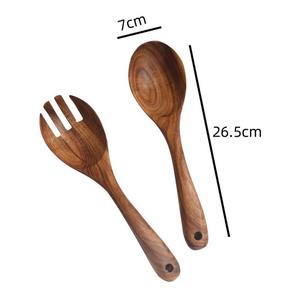 Ensemble de saladiers modernes en bois d'acacia, cuillères de service gravées sur mesure, finition miroir haute brillance, cadeau de cuisine écologique pour - Product Image 4
