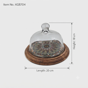 Cloche à gâteau en verre artisanal avec base en bois, présentoir à dessert, plateau de service pour pâtisseries et aliments, pour la maison - Product Image 6