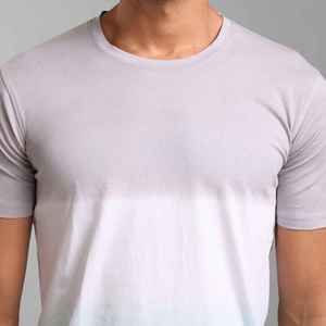 T-shirt décontracté à manches courtes et col rond pour homme, coupe ajustée, en coton tricoté respirant, couleur dégradée, design uni - Product Image 6